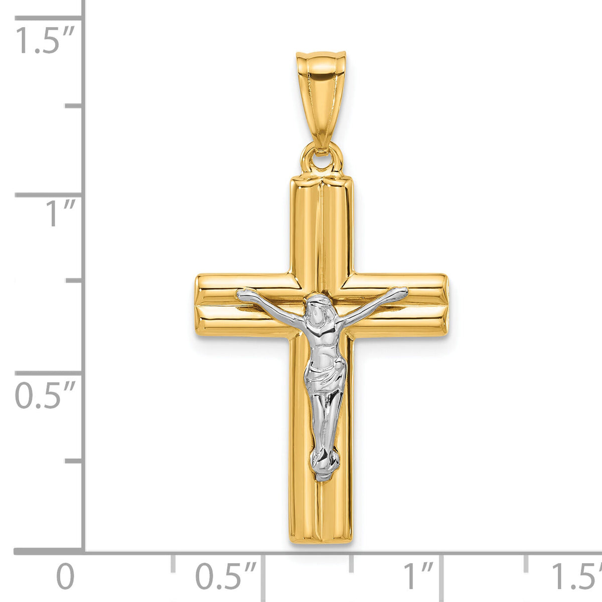 14K Two-tone Polished and Textured Crucifix Pendant-C4961