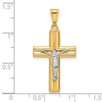 14K Two-tone Polished and Textured Crucifix Pendant-C4961