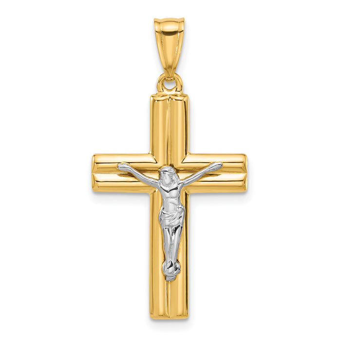 14K Two-tone Polished and Textured Crucifix Pendant-C4961