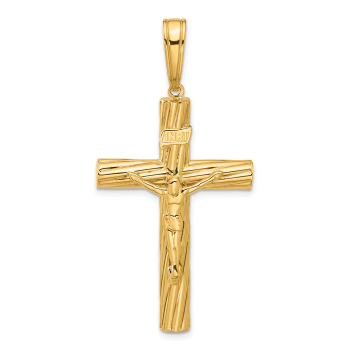 14K Polished and Textured Crucifix Pendant-C4963