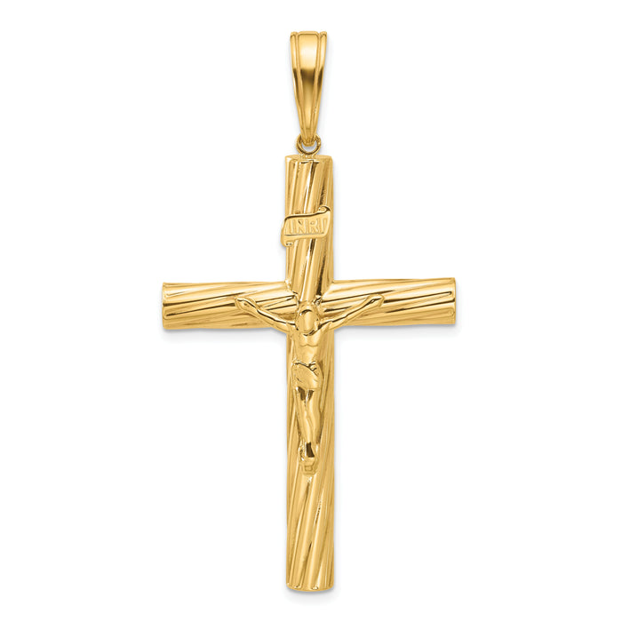 14K Polished and Textured Crucifix Pendant-C4964