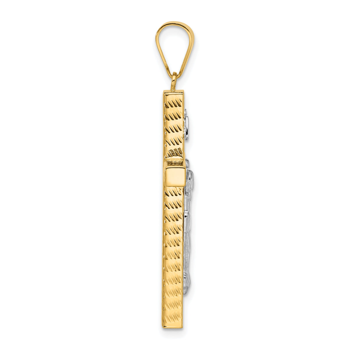 14K Two-tone Polished and Diamond-cut Crucifix Pendant-C4965
