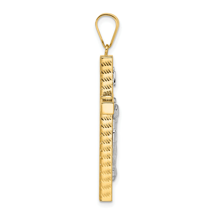 14K Two-tone Polished and Diamond-cut Crucifix Pendant-C4965