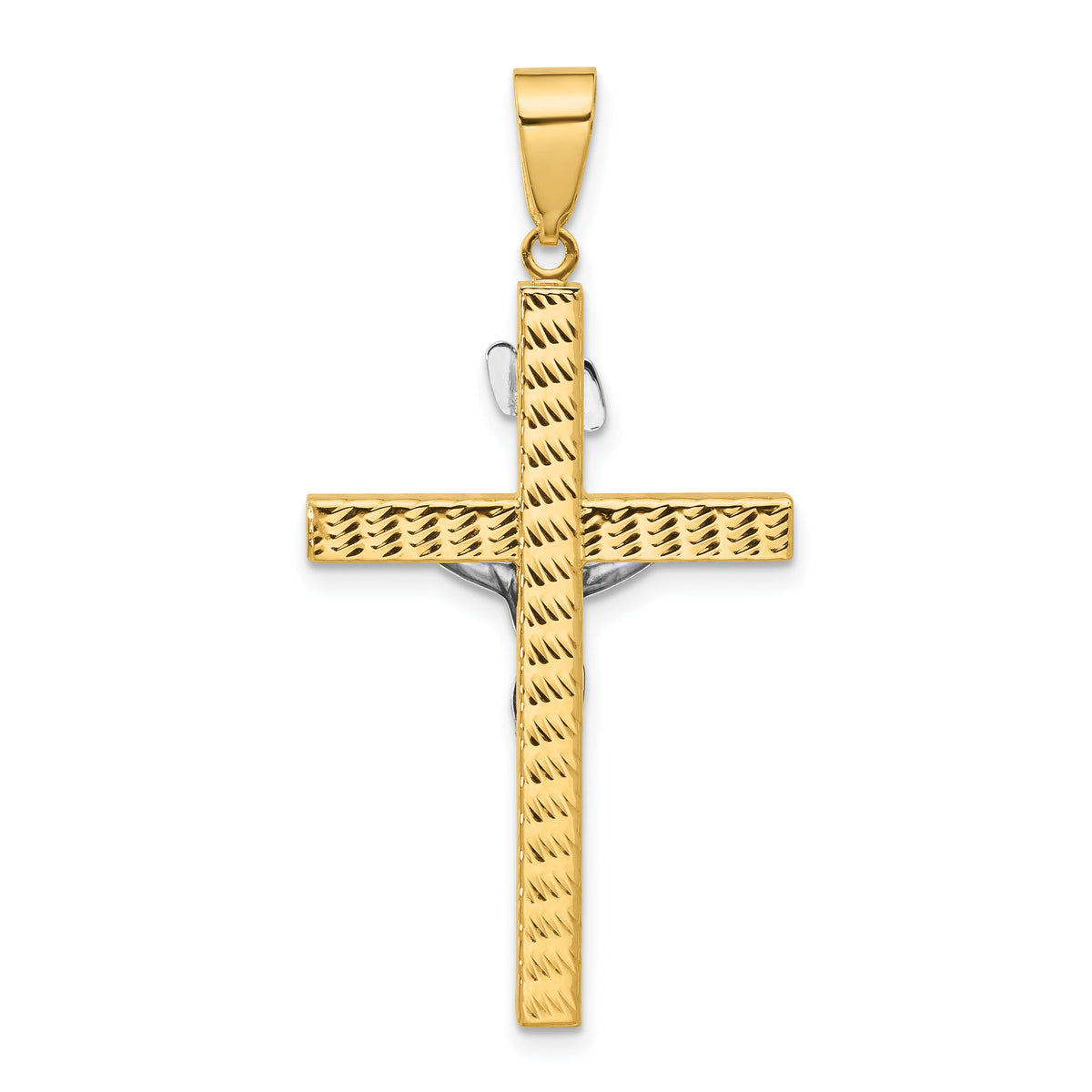 14K Two-tone Polished and Diamond-cut Crucifix Pendant-C4965