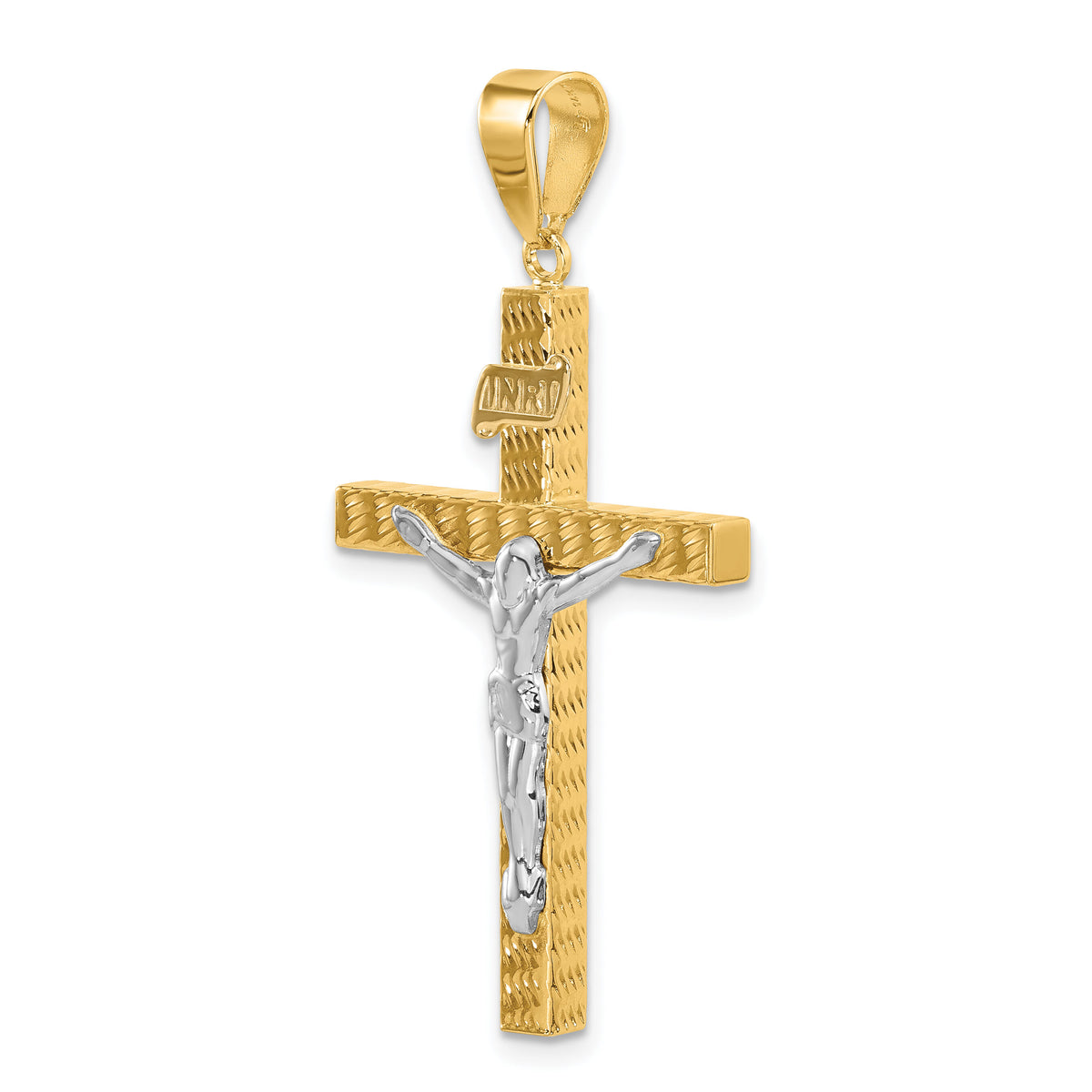 14K Two-tone Polished and Diamond-cut Crucifix Pendant-C4965