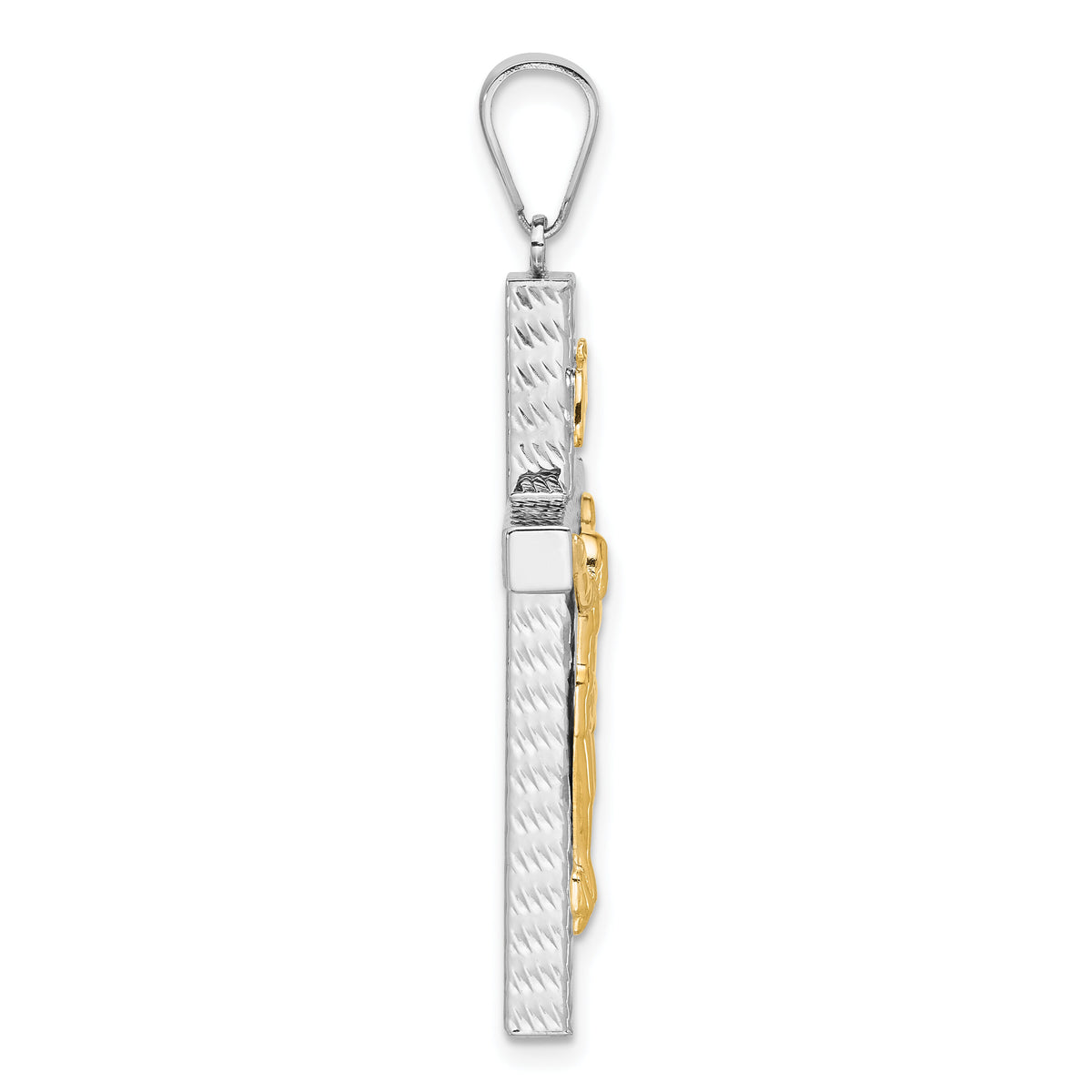 14K Two-tone Polished and Diamond-cut Crucifix Pendant-C4966