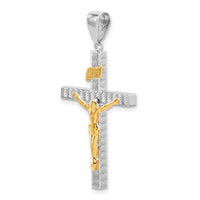 14K Two-tone Polished and Diamond-cut Crucifix Pendant-C4966