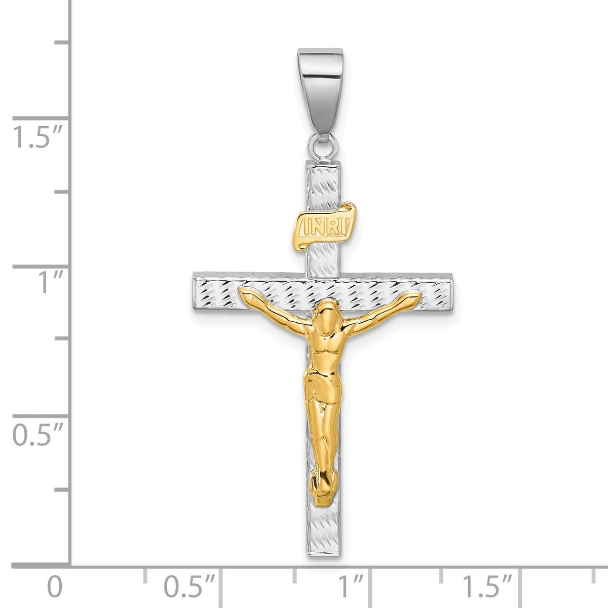14K Two-tone Polished and Diamond-cut Crucifix Pendant-C4966