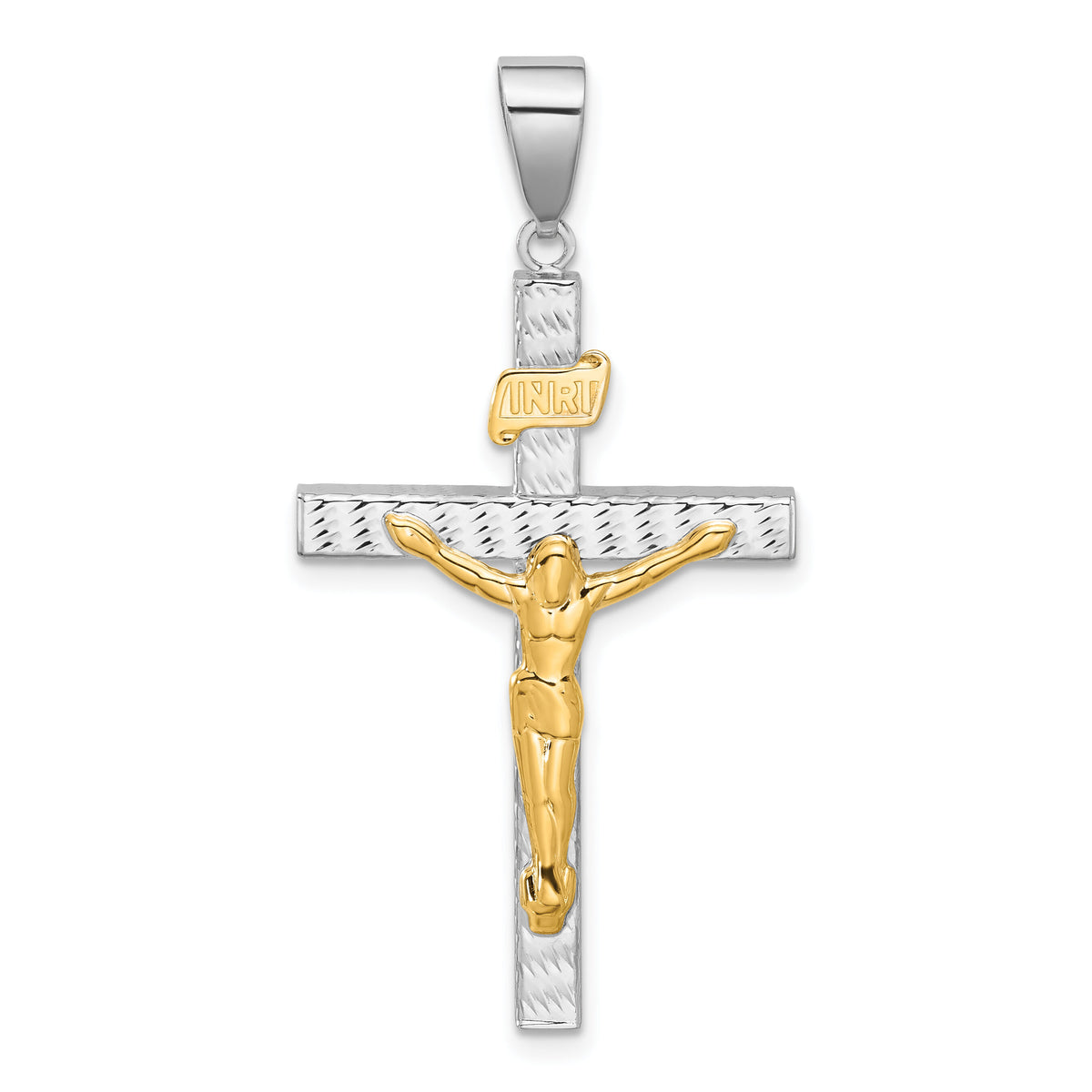 14K Two-tone Polished and Diamond-cut Crucifix Pendant-C4966