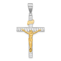 14K Two-tone Polished and Diamond-cut Crucifix Pendant-C4966
