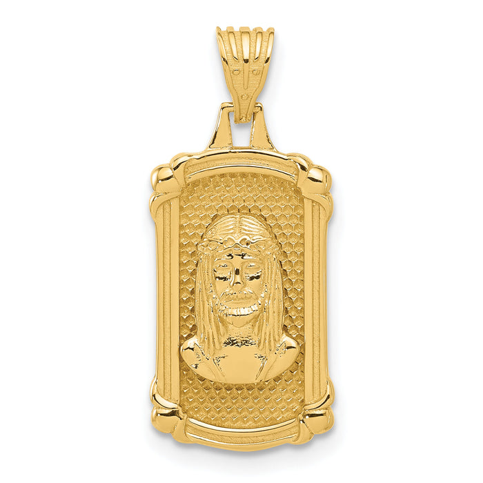 14K Polished and Textured Dog Tag Jesus Pendant-C4967