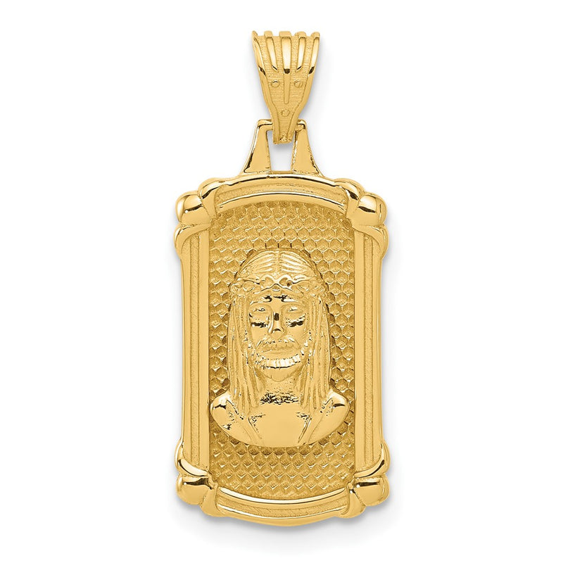 14K Polished and Textured Dog Tag Jesus Pendant-C4967