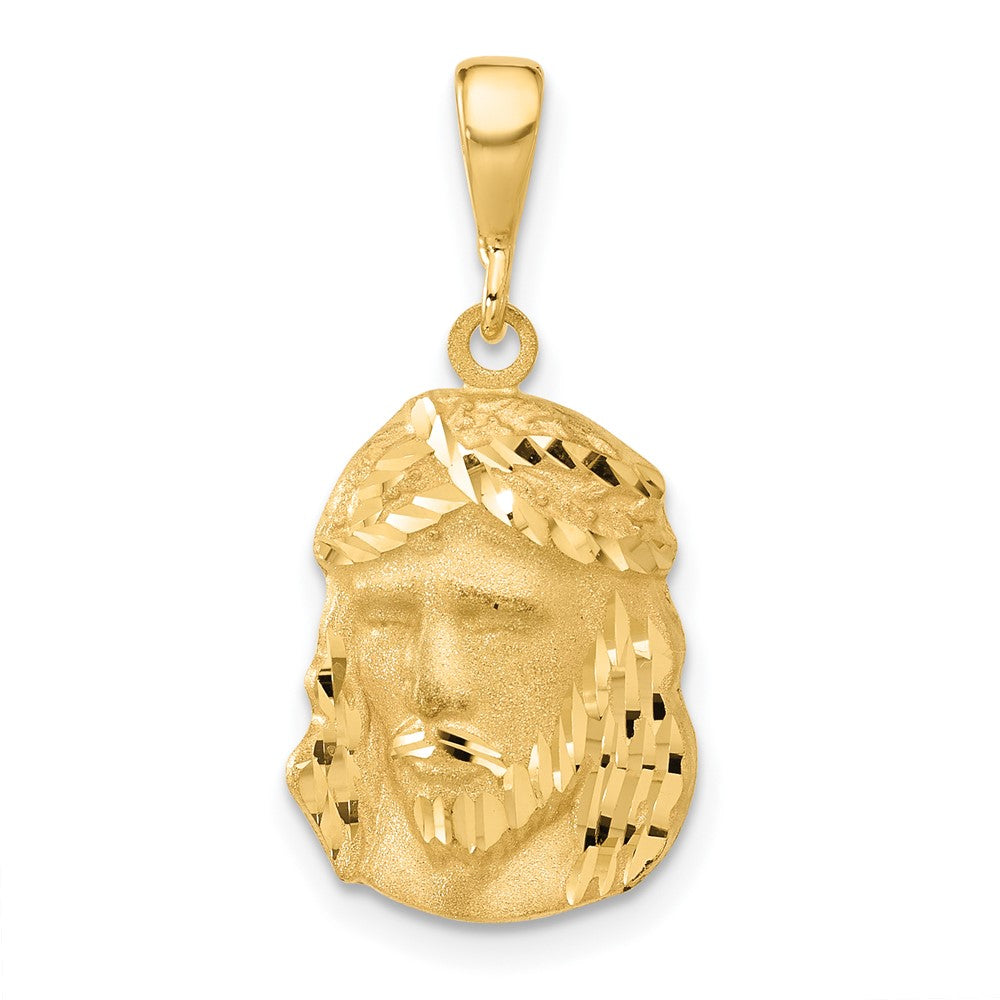 14K Satin and Diamond-cut Jesus Medal Pendant-C4968