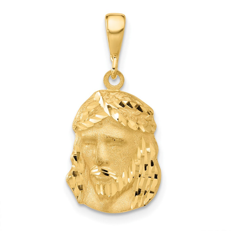 14K Satin and Diamond-cut Jesus Medal Pendant-C4968