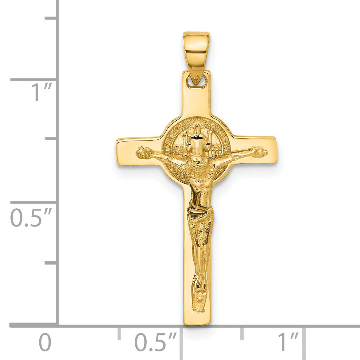 14K Polished Crucifix and St Benedict Pendant-C4971
