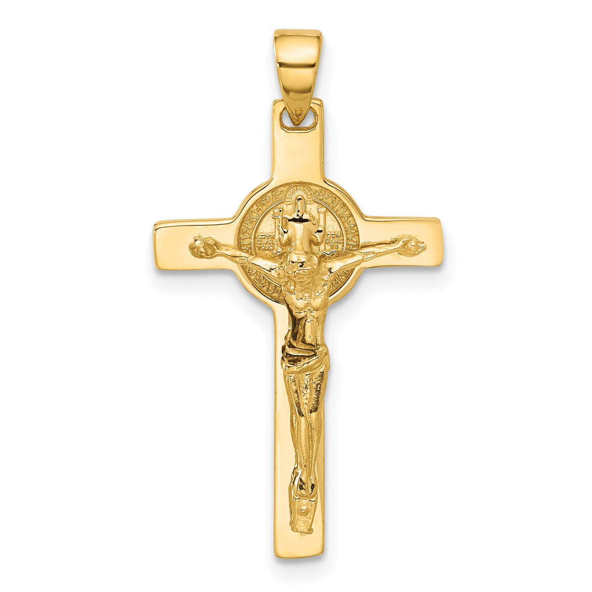 14K Polished Crucifix and St Benedict Pendant-C4971