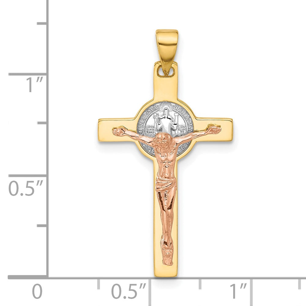 14K Two-tone with White Rhodium Crucifix and St Benedict Pendant-C4972