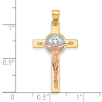 14K Two-tone with White Rhodium Crucifix and St Benedict Pendant-C4972