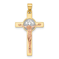 14K Two-tone with White Rhodium Crucifix and St Benedict Pendant-C4972