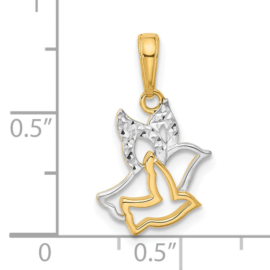 14K with White Rhodium D/C Doves Pendant-C4973