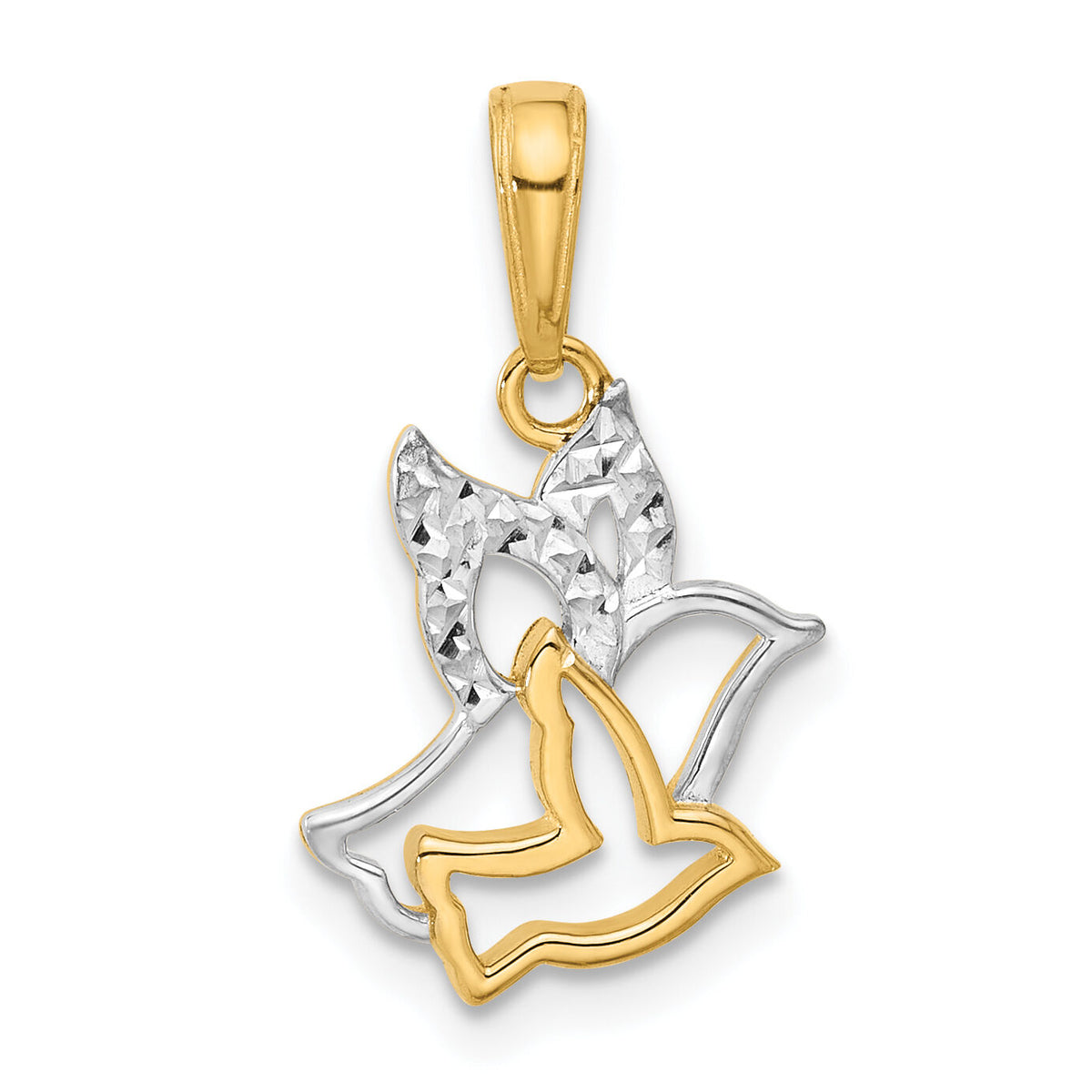 14K with White Rhodium D/C Doves Pendant-C4973