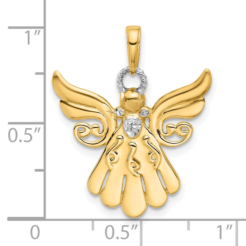14k with White Rhodium D/C Angel Pendant-C4974