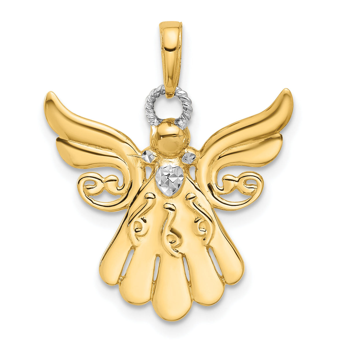 14k with White Rhodium D/C Angel Pendant-C4974