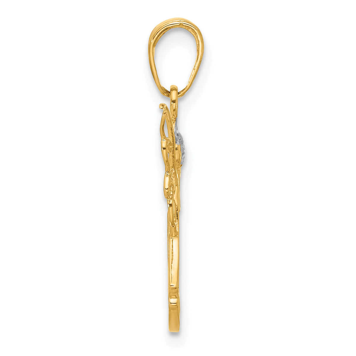 14K with White Rhodium D/C Angel Pendant-C4975