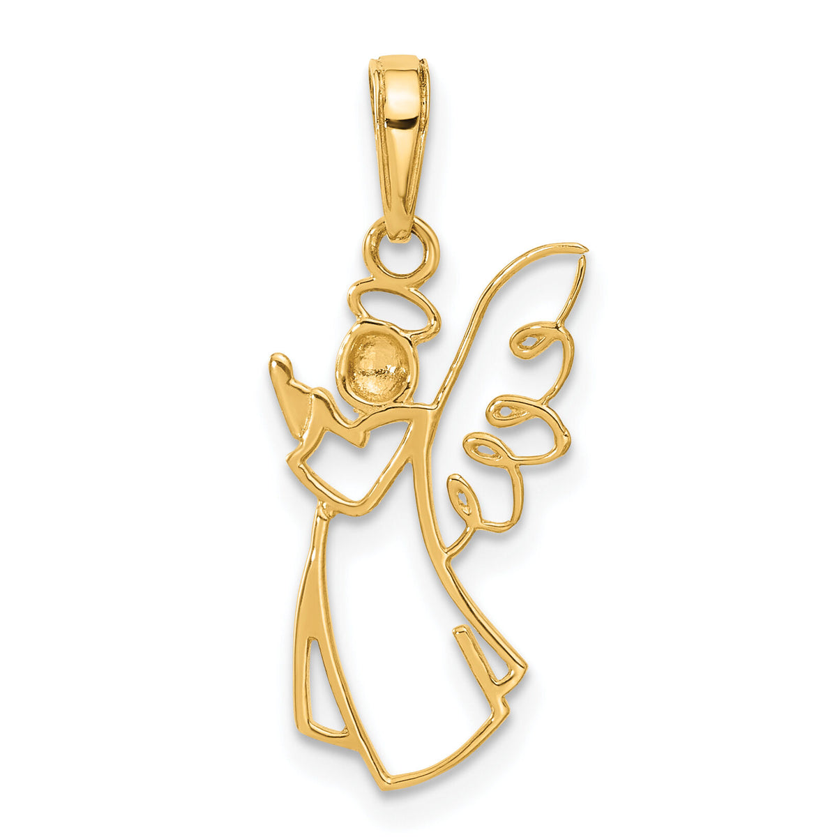 14K with White Rhodium D/C Angel Pendant-C4975