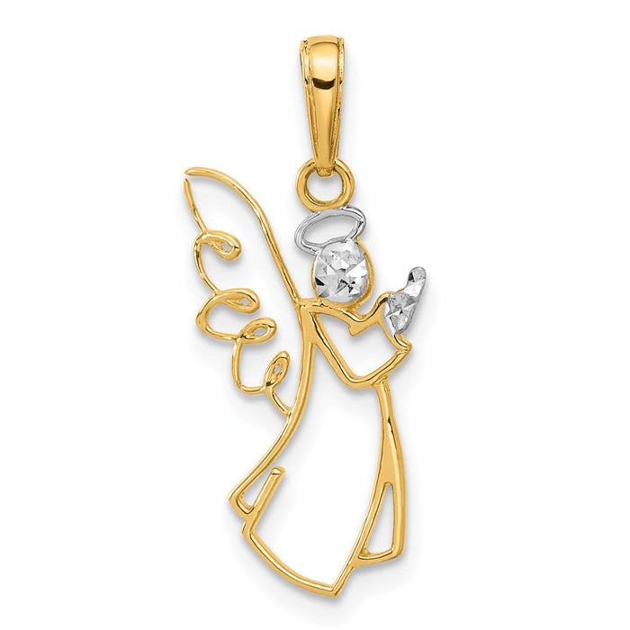 14K with White Rhodium D/C Angel Pendant-C4975