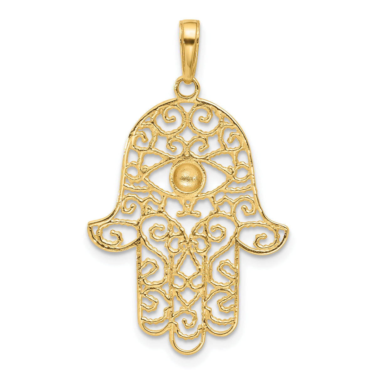 14k and White Rhodium D/C Filigree Hamsa Pendant-C4976