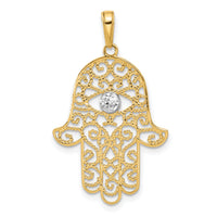 14k and White Rhodium D/C Filigree Hamsa Pendant-C4976