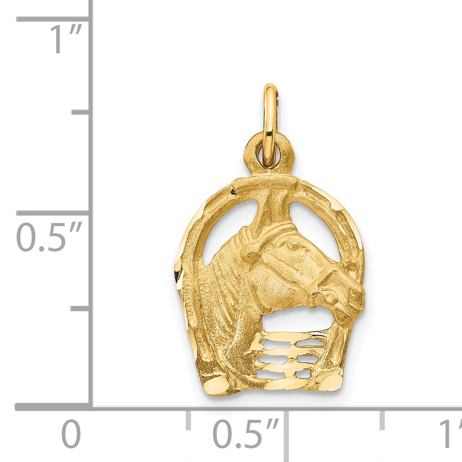 14k Yellow Gold Diamond-cut Horse Head in Horseshoe Charm-C556