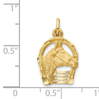 14k Yellow Gold Diamond-cut Horse Head in Horseshoe Charm-C556