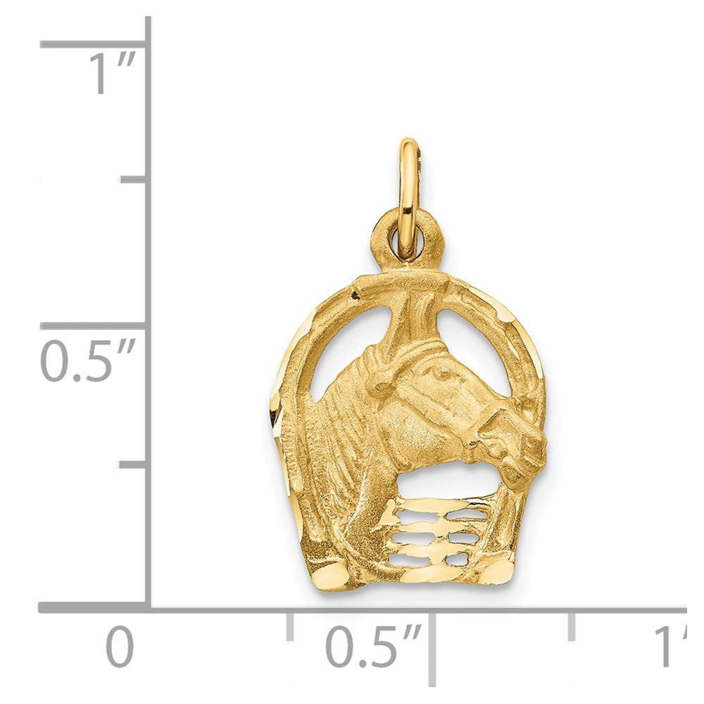 14k Yellow Gold Diamond-cut Horse Head in Horseshoe Charm-C556