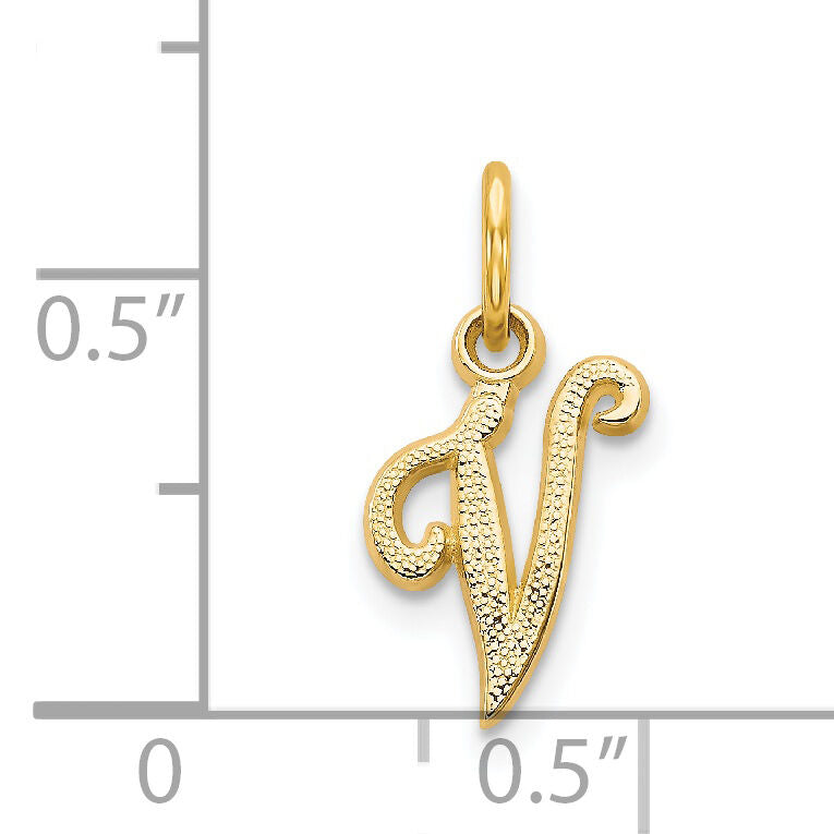 14KY Script Letter V Initial Charm-C564V