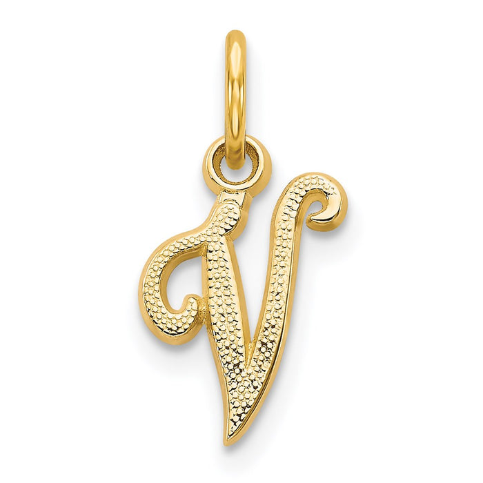 14KY Script Letter V Initial Charm-C564V