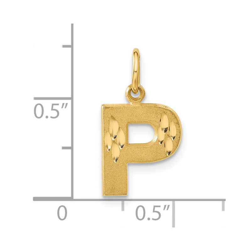 14KY Satin Diamond-cut Letter P Initial Charm-C566P