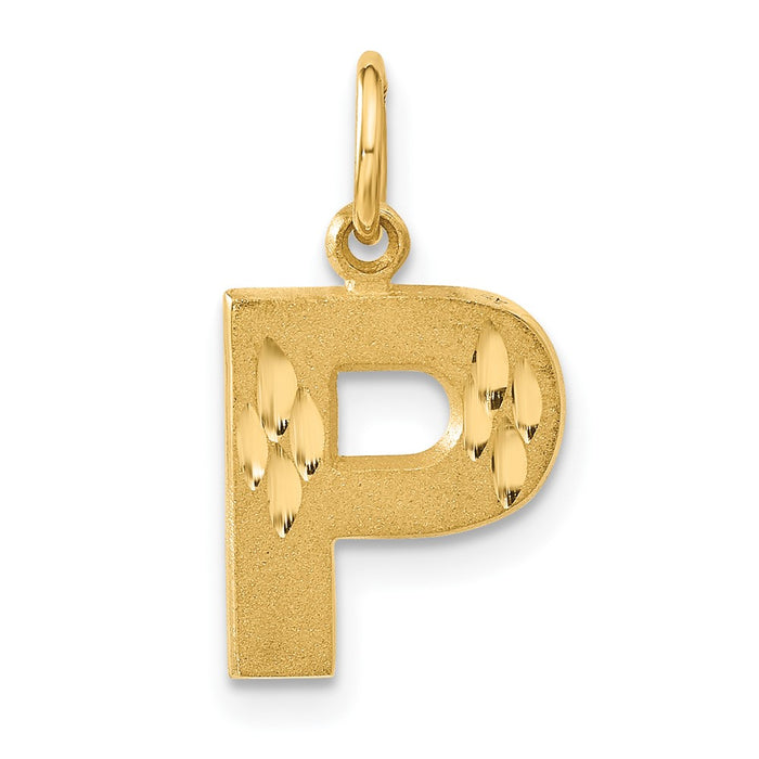 14KY Satin Diamond-cut Letter P Initial Charm-C566P