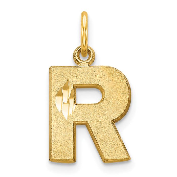 14KY Satin Diamond-cut Letter R Initial Charm-C566R