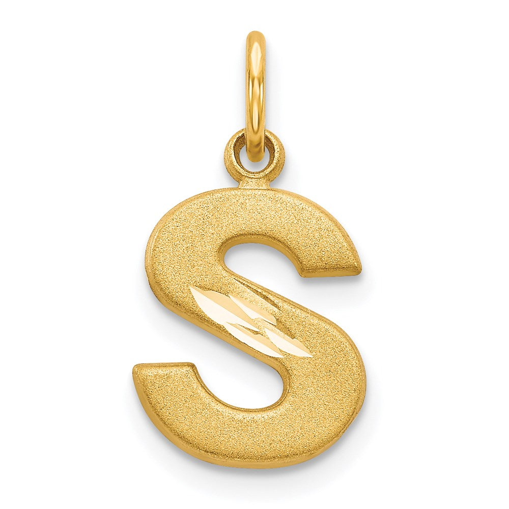 14KY Satin Diamond-cut Letter S Initial Charm-C566S