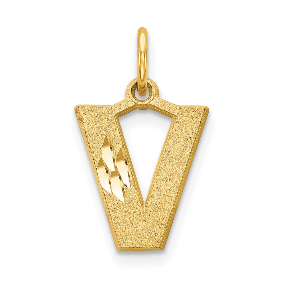 14KY Satin Diamond-cut Letter V Initial Charm-C566V