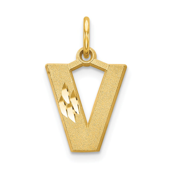 14KY Satin Diamond-cut Letter V Initial Charm-C566V