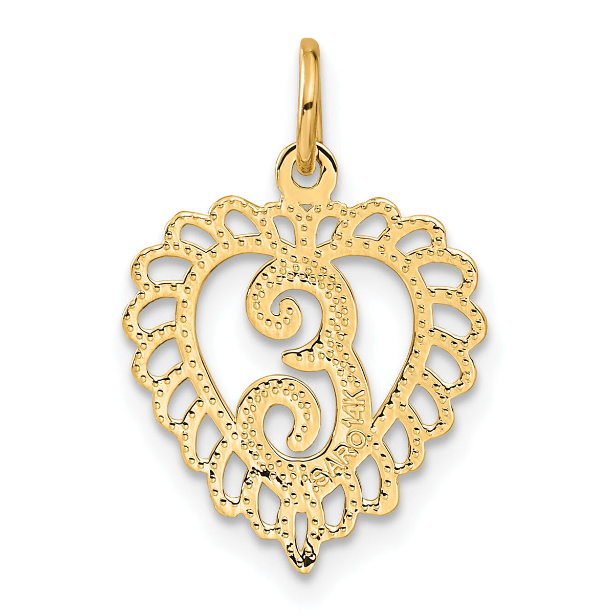 14k Heart Letter E Charm-C568E