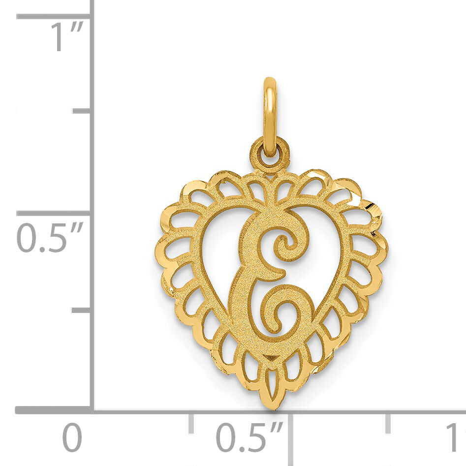 14k Heart Letter E Charm-C568E
