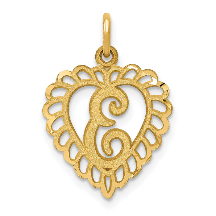 14k Heart Letter E Charm-C568E
