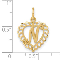 14k Heart Letter N Charm-C568N