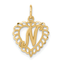 14k Heart Letter N Charm-C568N