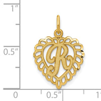 14k Heart Letter R Charm-C568R