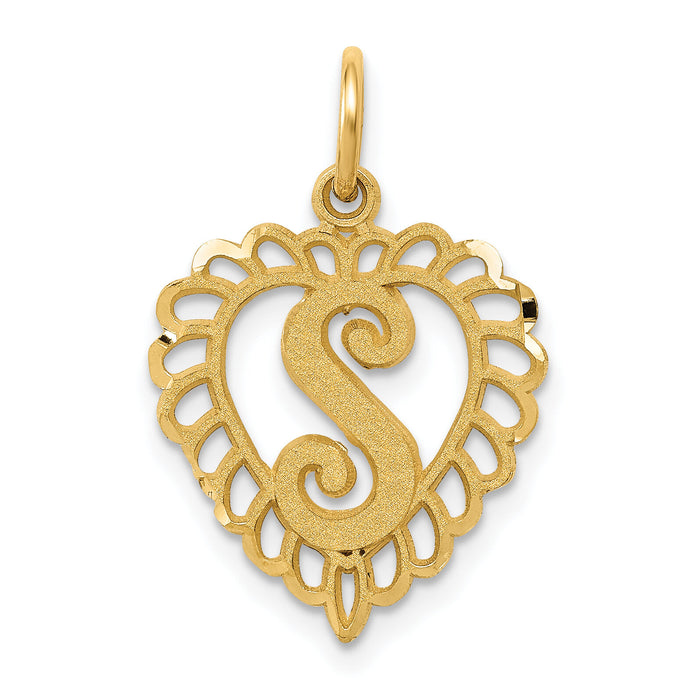 14k Heart Letter S Charm-C568S